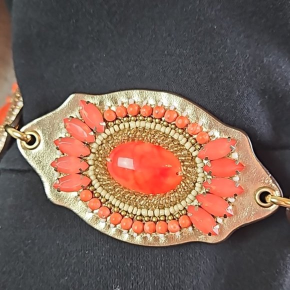 Chico's | NWT Women's Multi Avery Beaded Gold Chain Leather Belt Sz S/M - Picture 4 of 13